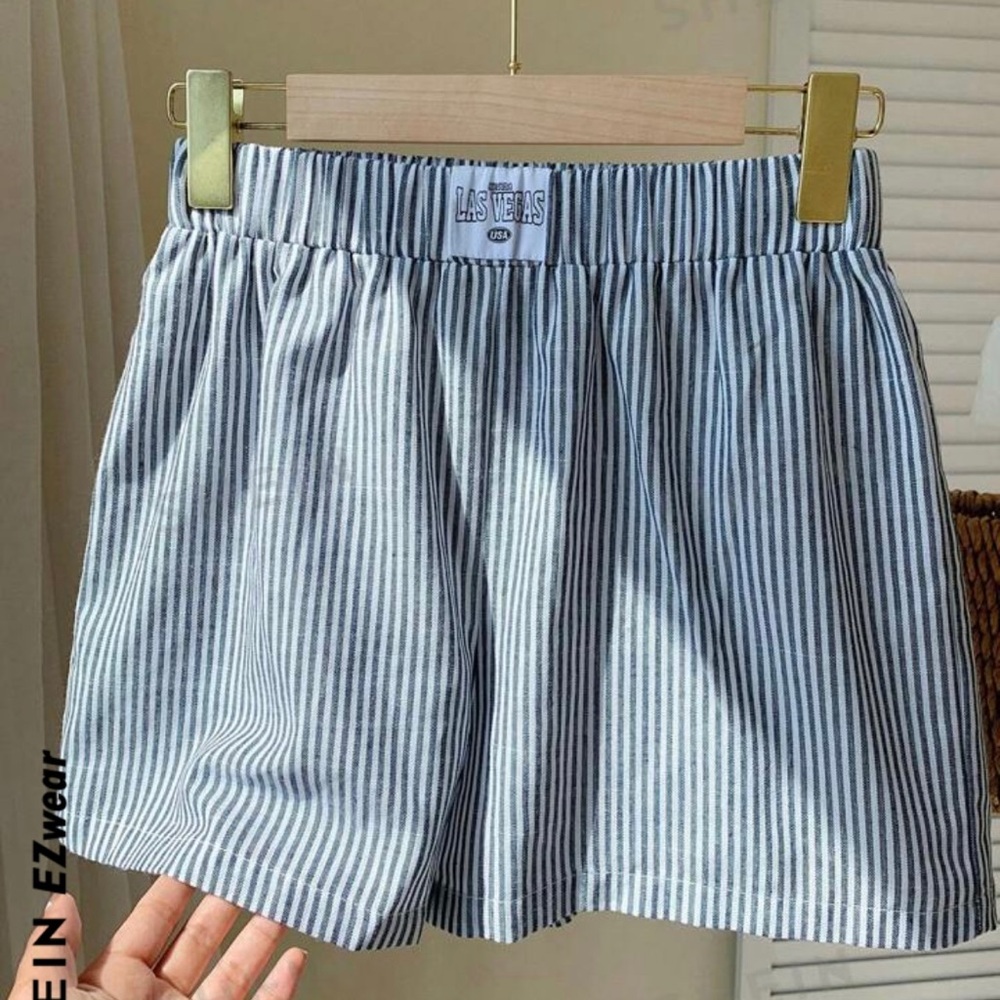 NWT SHEIN EZwear Summer Casual Blue Woven Striped Shorts With Letter Size S (4)